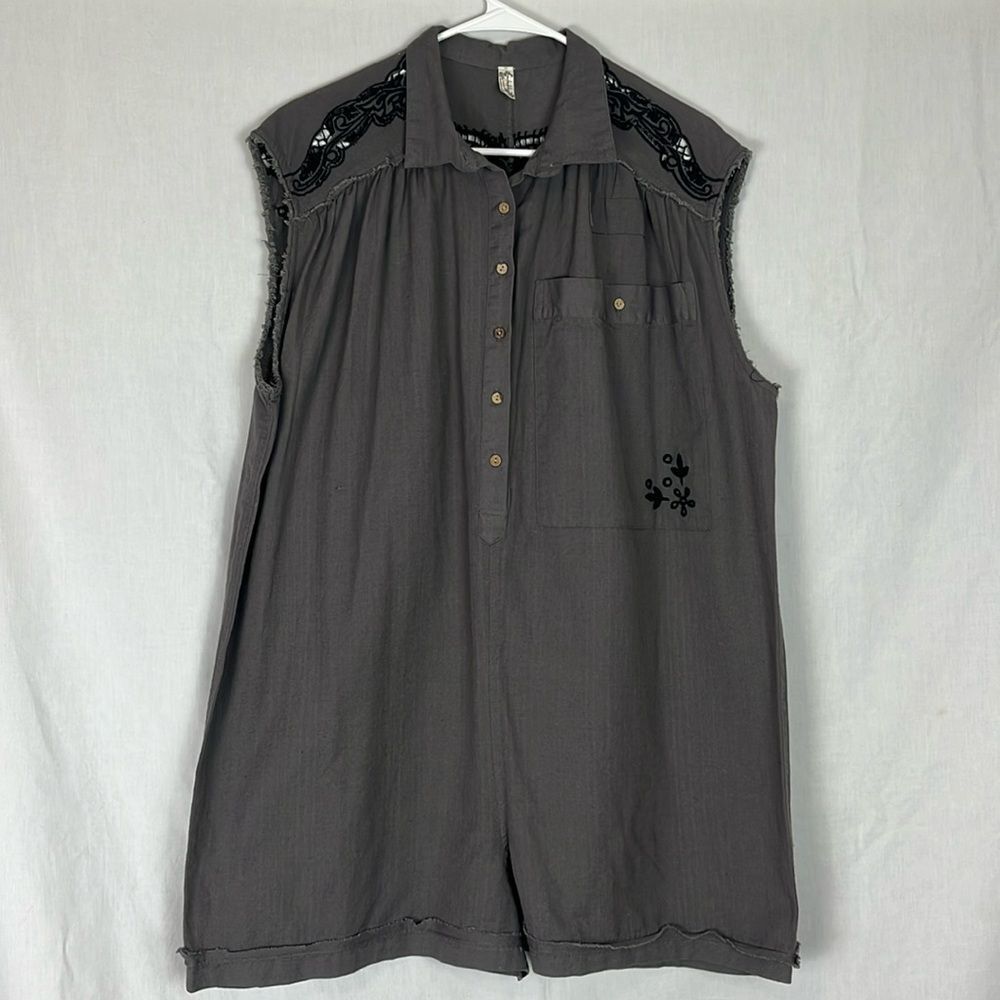 Gray and Black Lace Free People Cotton Romper